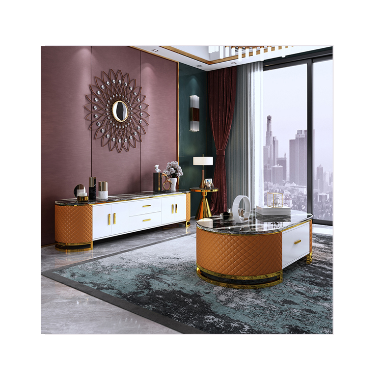 Meubles de maison modernes, salon, chambre à coucher, meuble TV en marbre avec pieds en métal simples