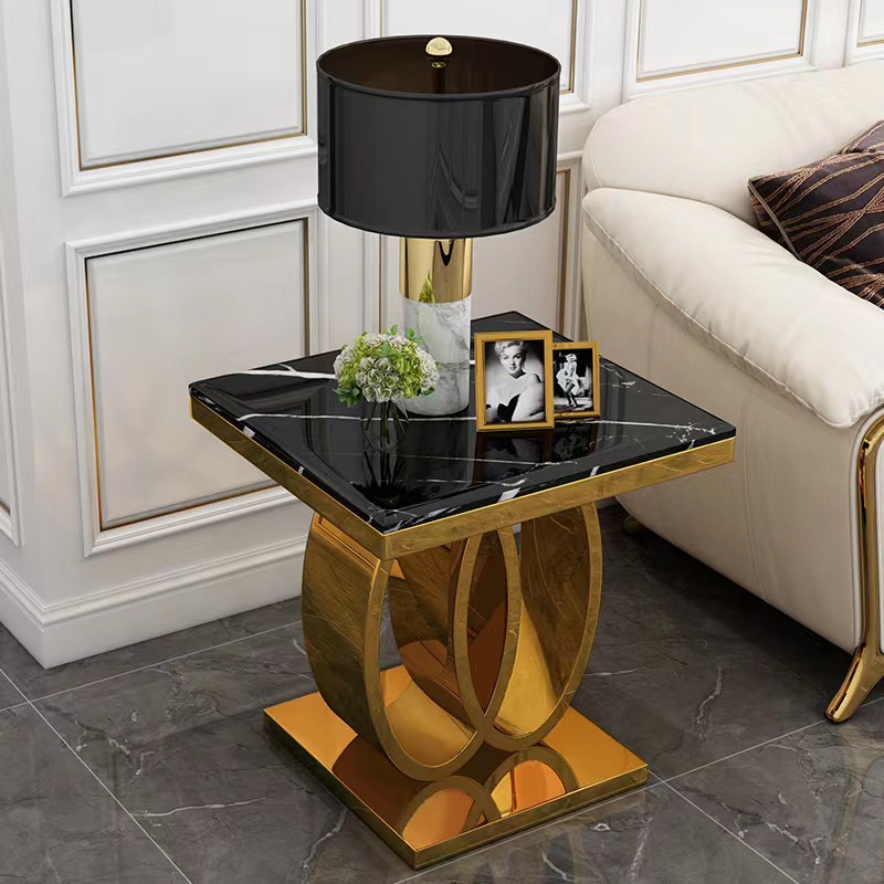 Table basse de thé ronde moderne, pied en acier inoxydable, dessus en marbre, meubles de maison de luxe, Center latéral de luxe