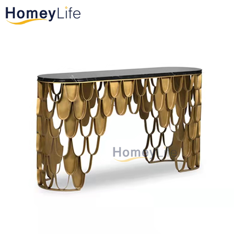 TV meubles de haute qualité barres lumineuses LED Table Console Table or argent Table O Base Rectangle marbre Table basse